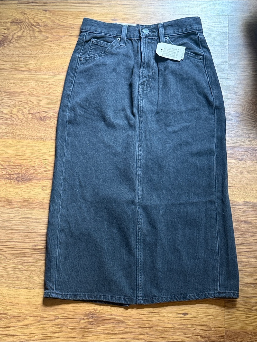 Levi's Black Denim Midi Skirt with Back Vent